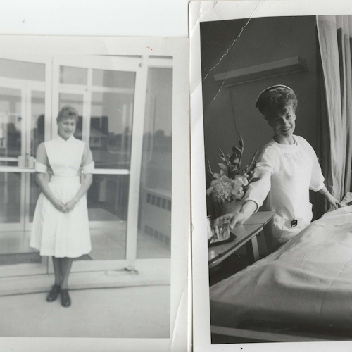 Left photo, Anna as a student nurse. Right photo, Anna as a registered nurse