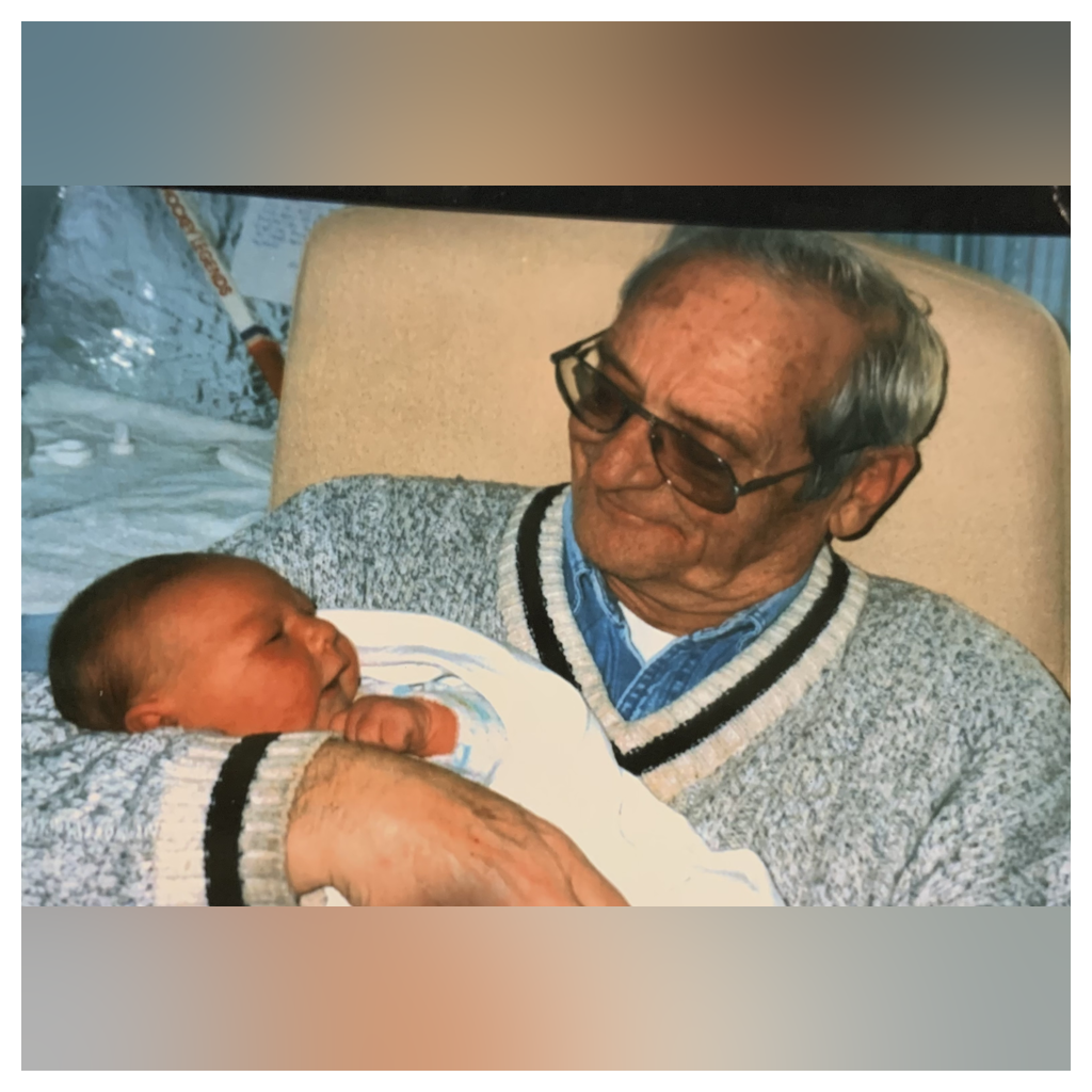 Meeting grandson Liam for the first time, Dec, 2001