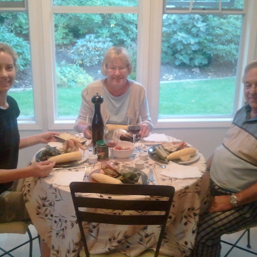 Susan, Gerry, Sasha and Jeff tucking into fresh crab dinner. 