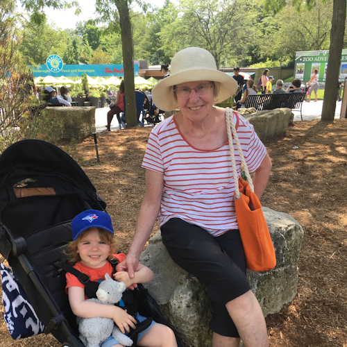 Stella and Grammie hanging out at the Toronto zoo. 
