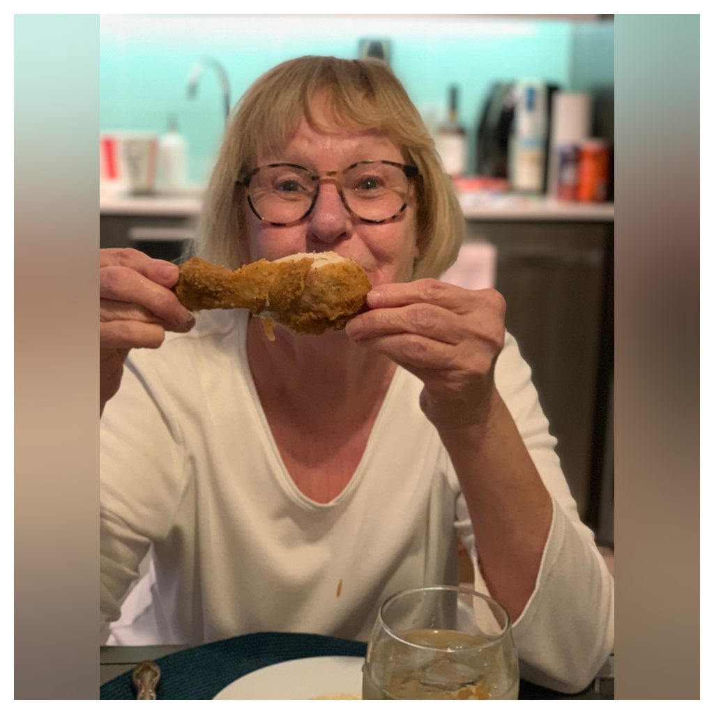 Susan and Linda eating KFC!