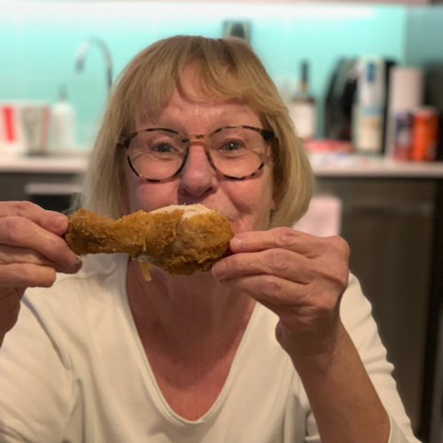 Susan and Linda eating KFC!